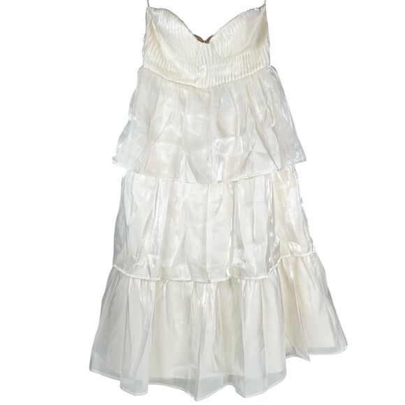 Lulus Com-pleat-ly Charming Ivory Organza Tiered Strapless Dress size medium - Picture 2 of 10